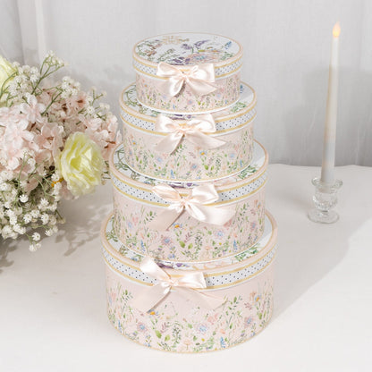 Home Collection Pack of 4 Round Floral Nesting Cardstock Gift Boxes