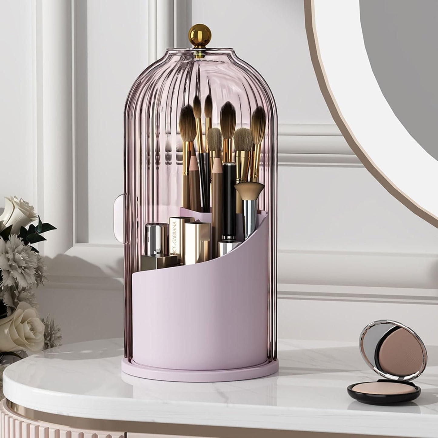 Home Collection Rotating Makeup Brush Holder with Lid Black
