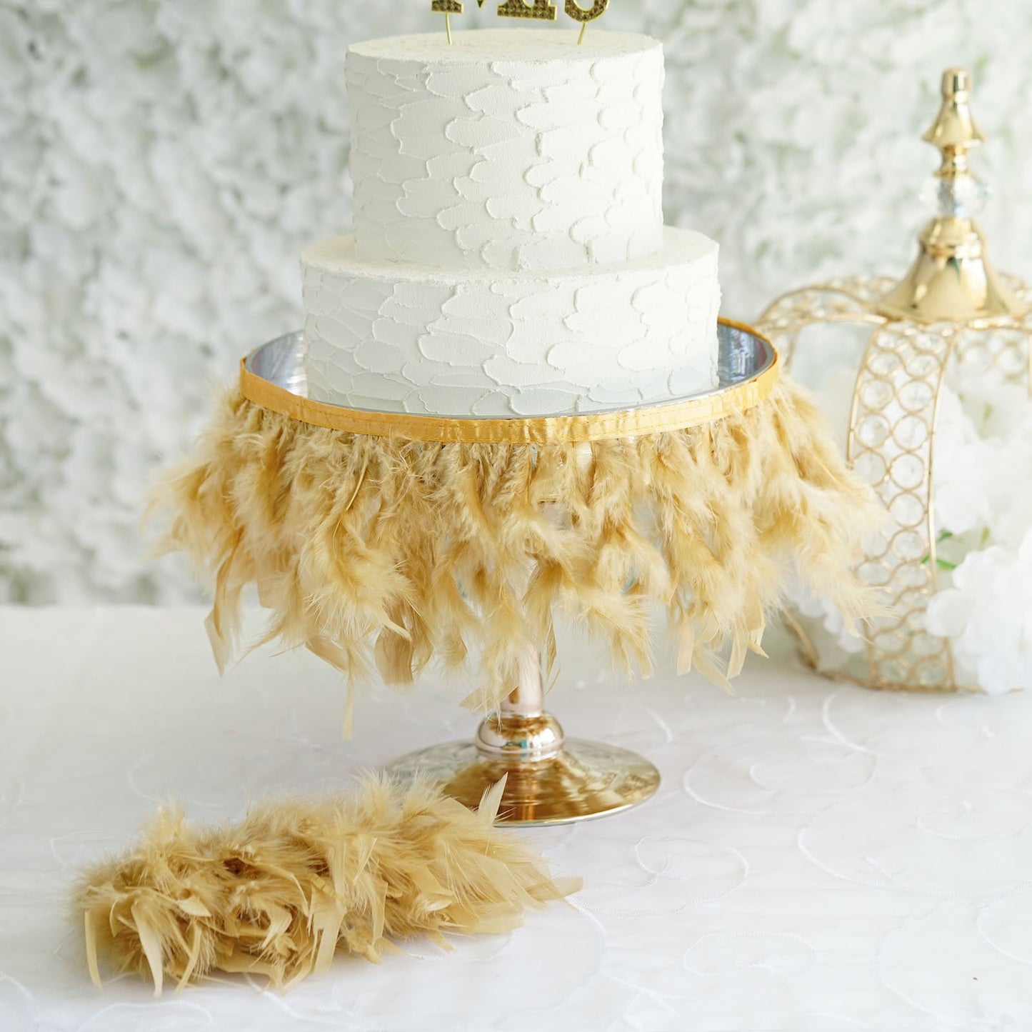 Home Collection 39" Natural Turkey Feather Trim with Satin Ribbon