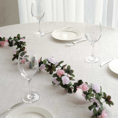 Home Collection 2-Pack 8 ft Silk Artificial Mini Rose Hanging Flower Garlands