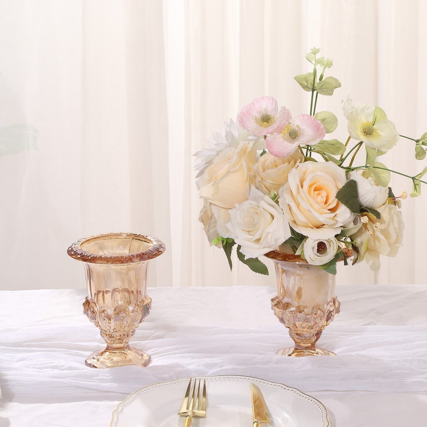 Home Collection 2-Pack Classic Roman Urn Style Glass Flower Vases 6.5"