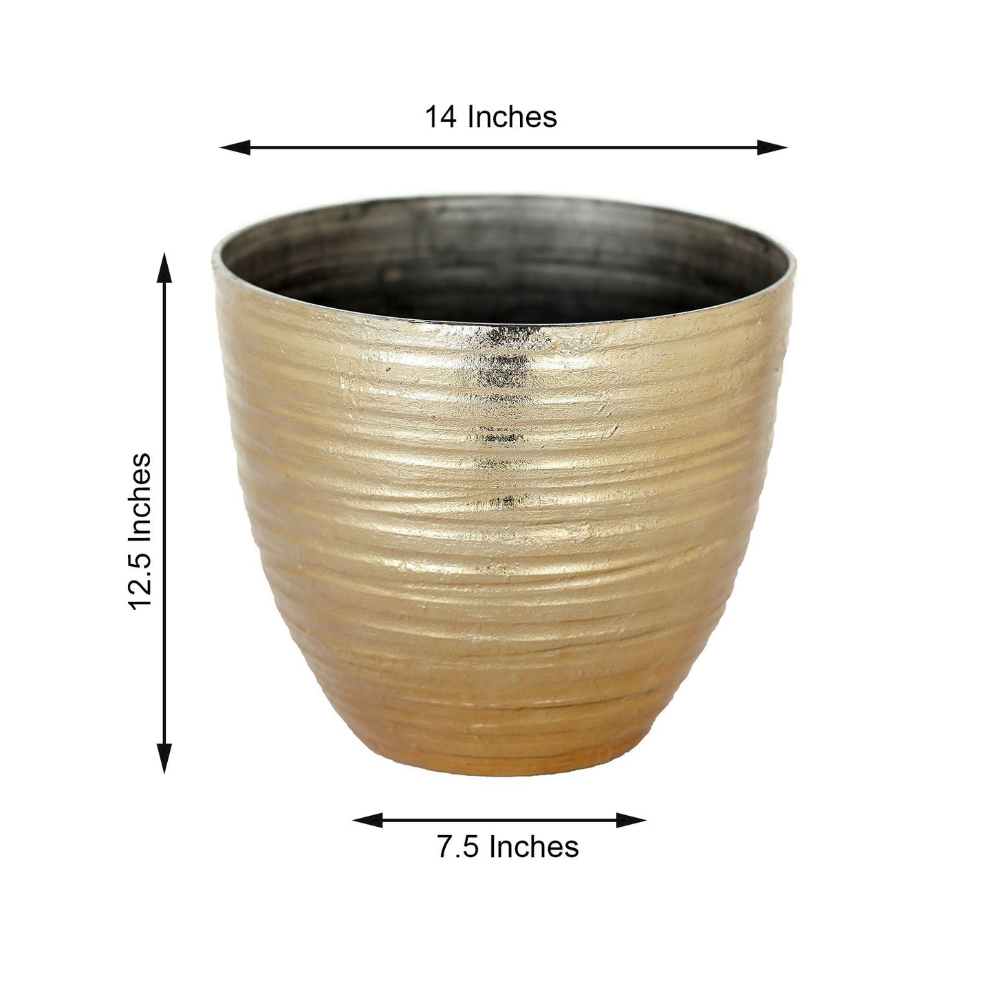2 pcs 12" Gold Metallic Plastic Flower Pots with Horizontal Lines