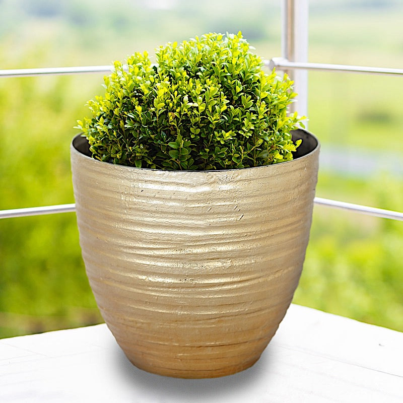 2 pcs 12" Gold Metallic Plastic Flower Pots with Horizontal Lines
