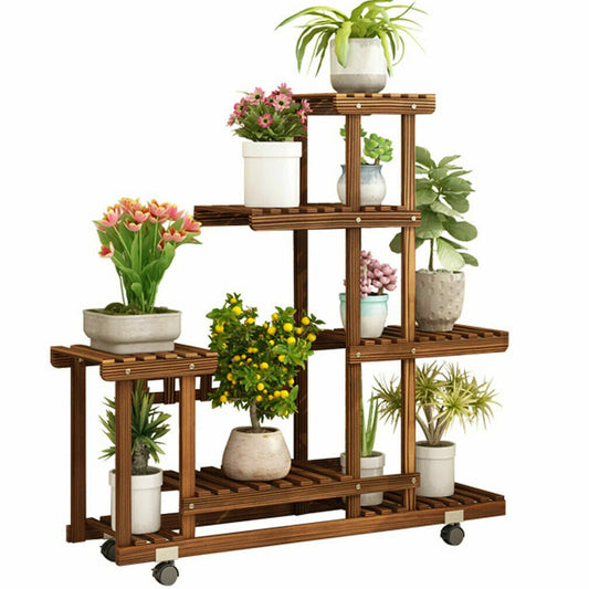 Home Collection Tall Rolling Wooden Plant Stand with Wheels