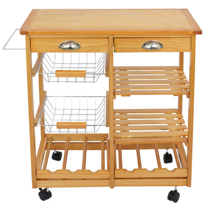 Home Collection Rolling Wood Kitchen Island Cart with Storage Shelf & Drawer