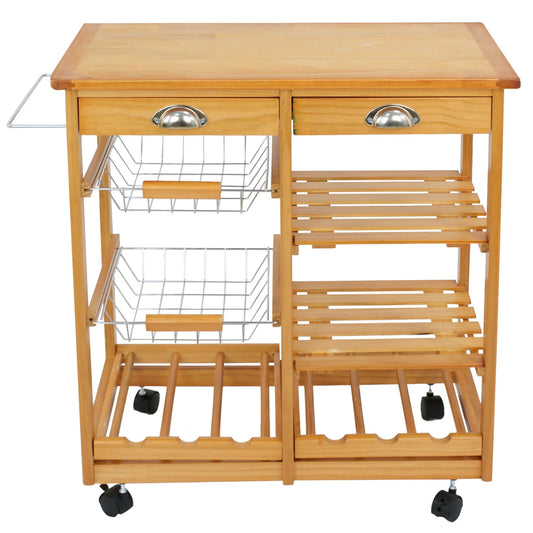 Home Collection Rolling Wood Kitchen Island Cart with Storage Shelf & Drawer