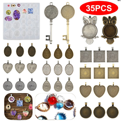 35PCS Resin Casting Mold & Pendant Tray Kit