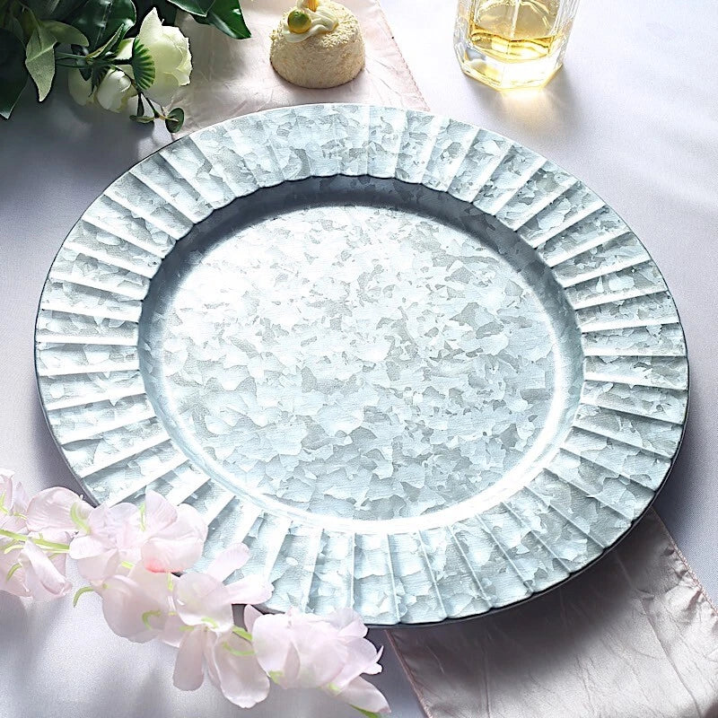 Home Collection 4-Pack 13-Inch Silver Galvanized Charger Plates Ruffled Rim