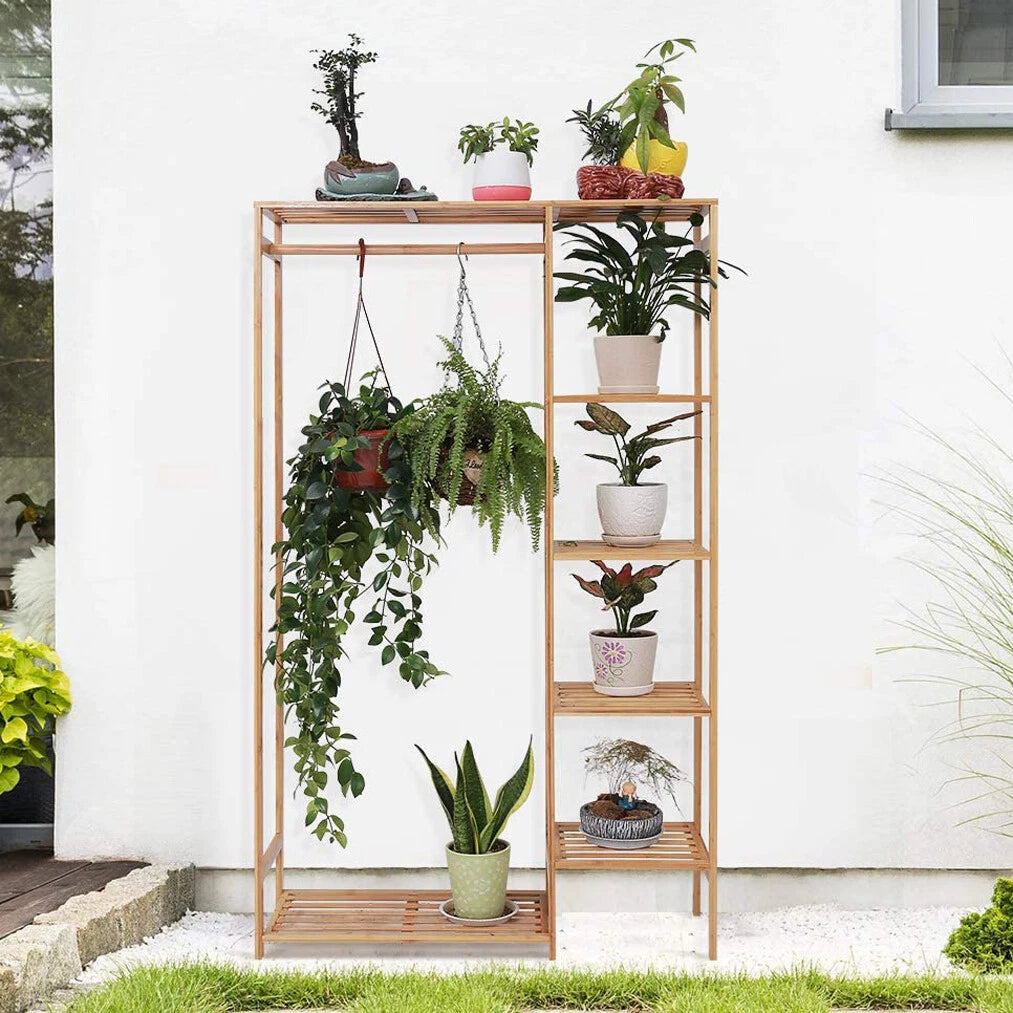 Home Collection Bamboo Garment Rack with Shelves & Curtain