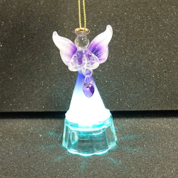February Birthstone Illuminated Glass Angel Ornament