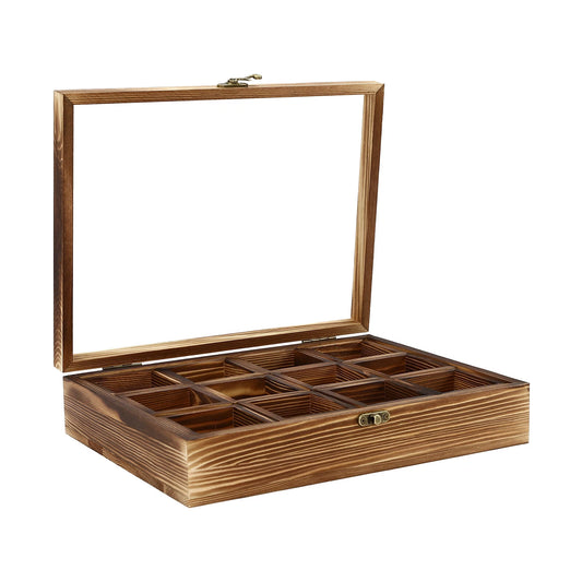 12-Compartment Wooden Spice Box with Spoon