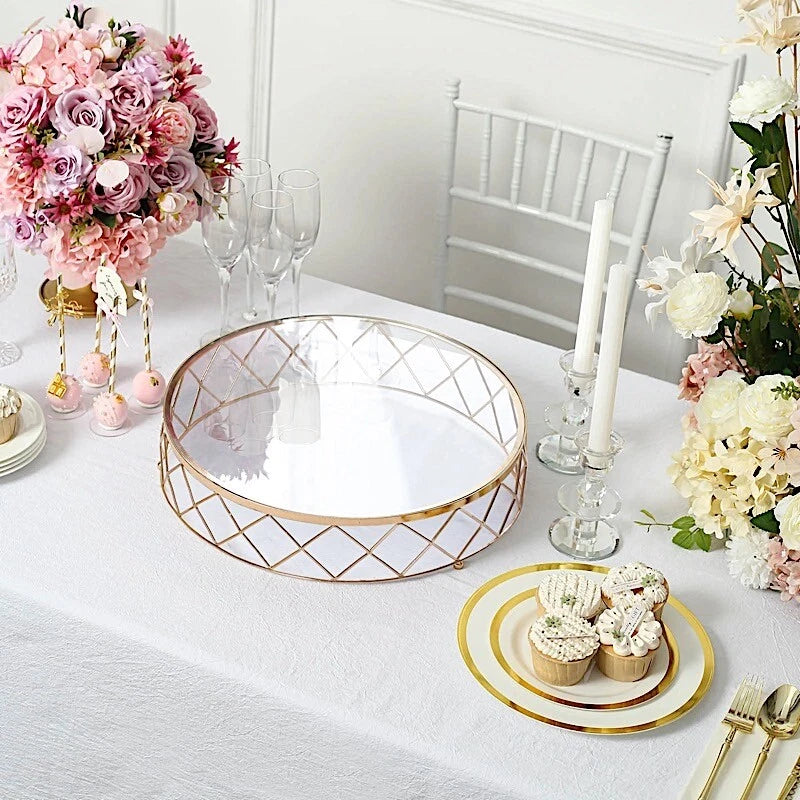 Home Collection 16-Inch Gold Metal Glass Geometric Cake Stand