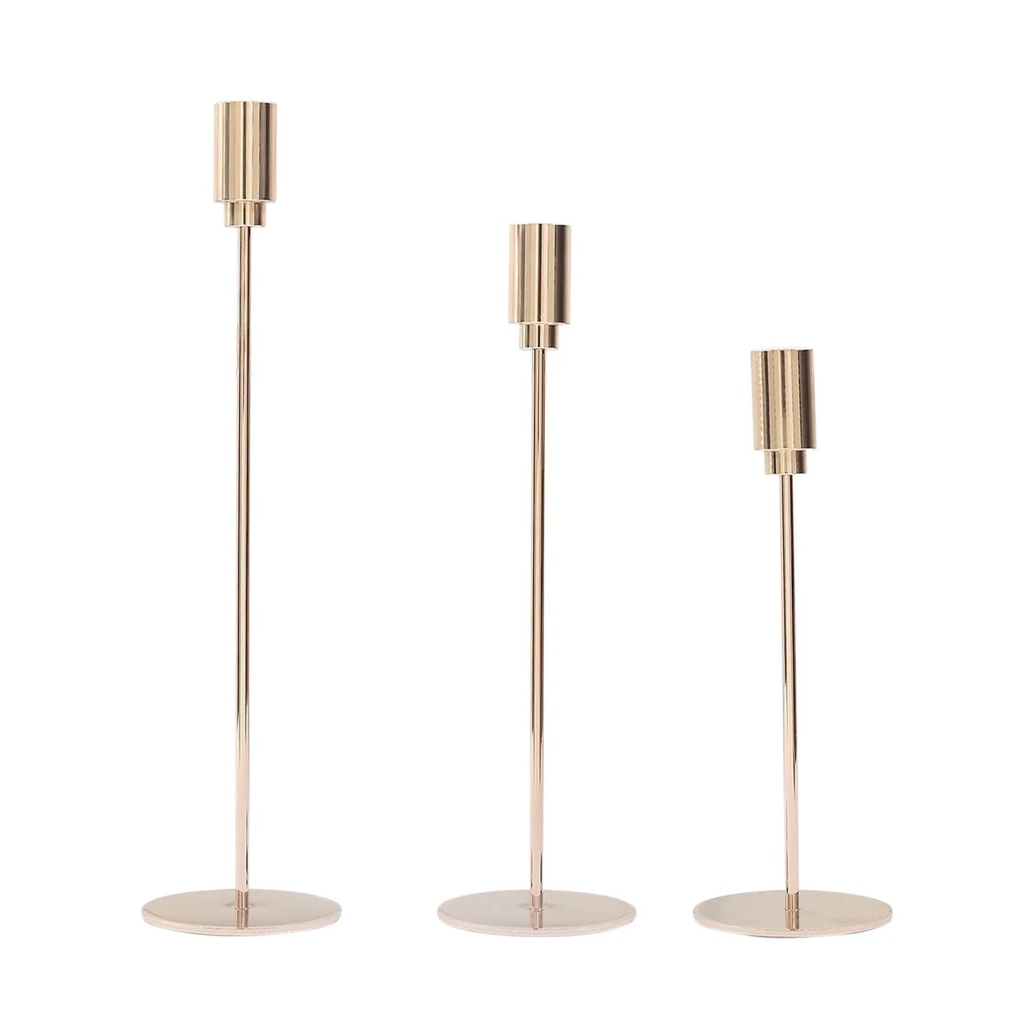 Home Collection 3-Piece Gold Metal Taper Candle Holders with Round Base