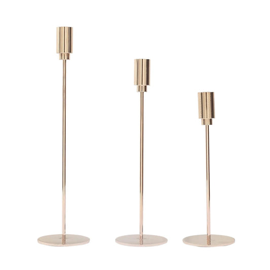 Home Collection 3-Piece Gold Metal Taper Candle Holders with Round Base