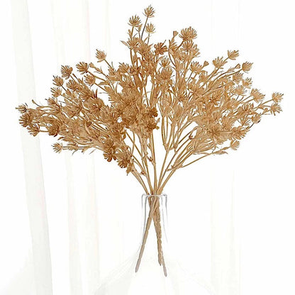 4-Pack Gold Metallic Artificial Baby’s Breath Bouquets – 13" Decorative Stems