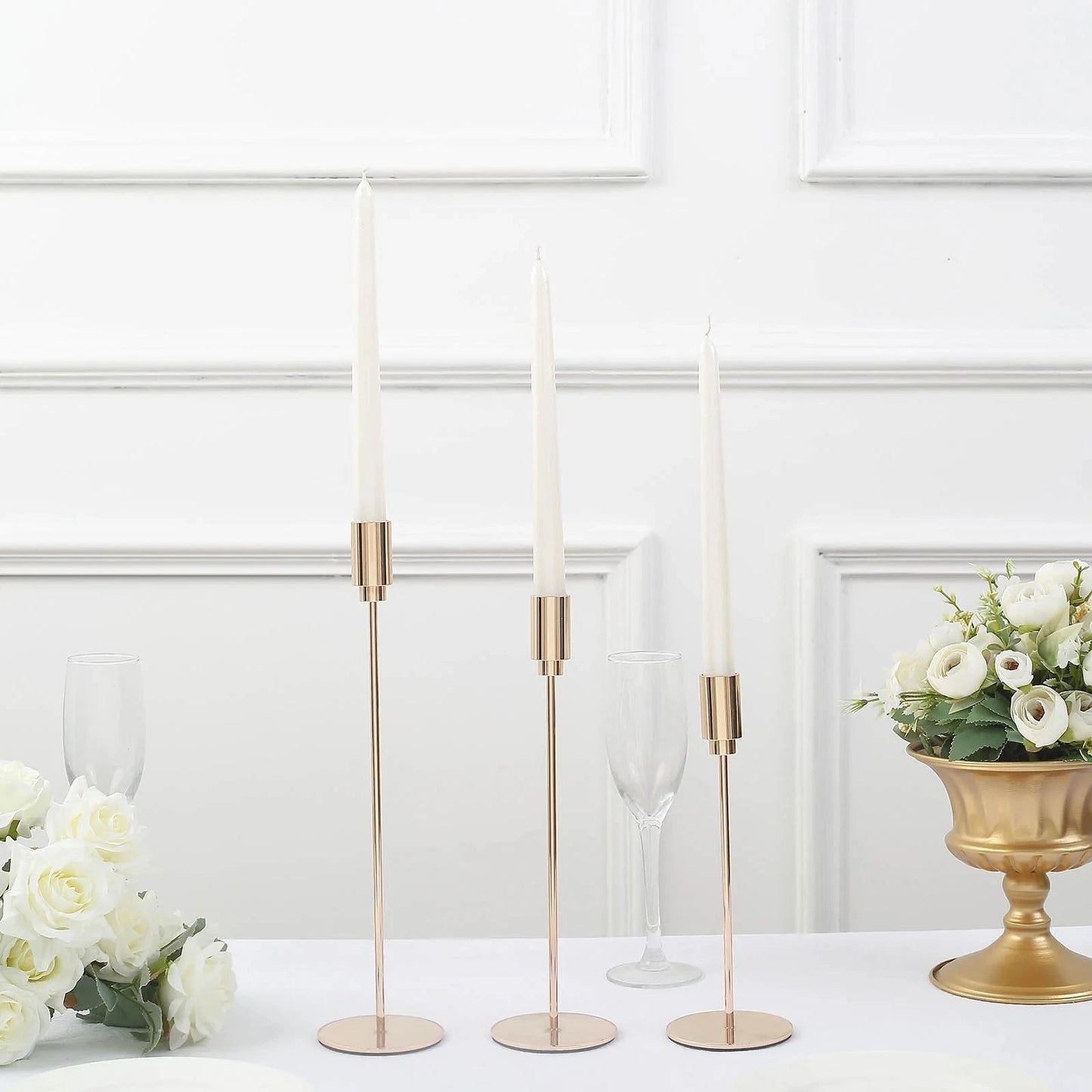 Home Collection 3-Piece Gold Metal Taper Candle Holders with Round Base