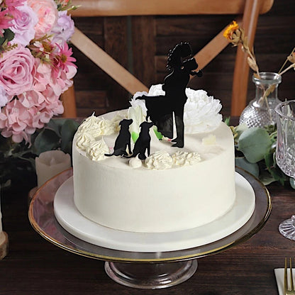 Home Collection Black Acrylic Bride & Groom with Dogs Cake Topper Set