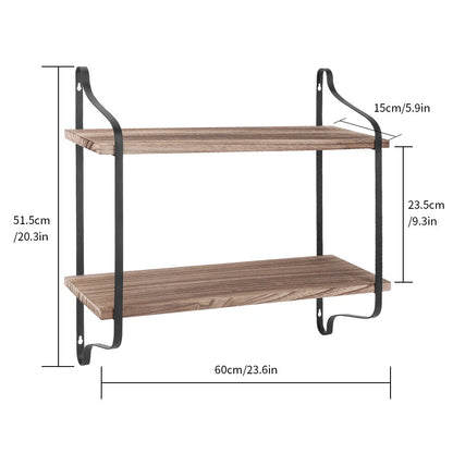 2-Tier Rustic Wood Floating Wall Shelves