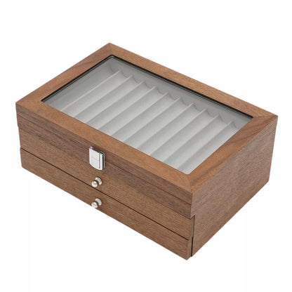 3-Layer Wood Pen Display Box – 34 Slot Organizer with Clear Acrylic Lid