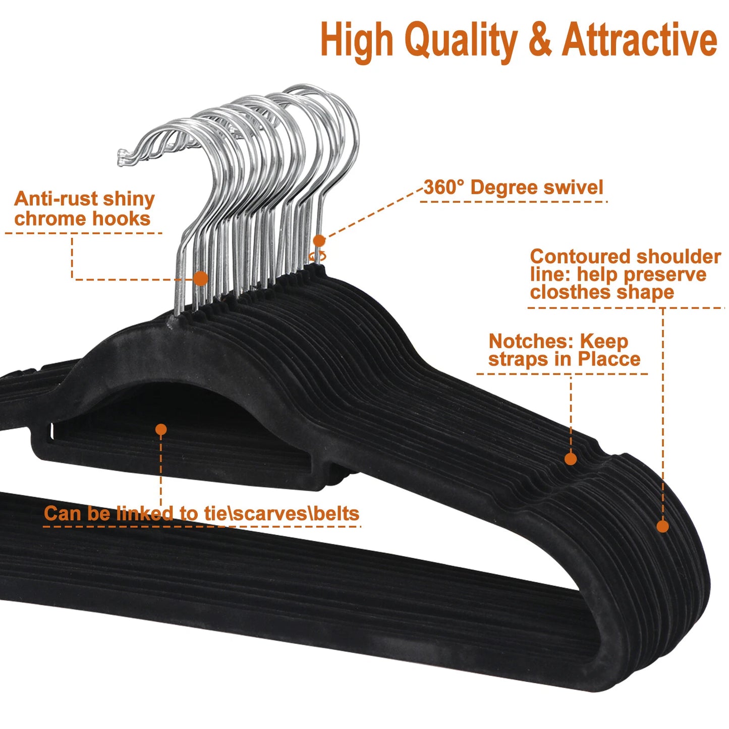 Home Collection Premium Velvet Clothes Hangers with 360° Swivel Hook