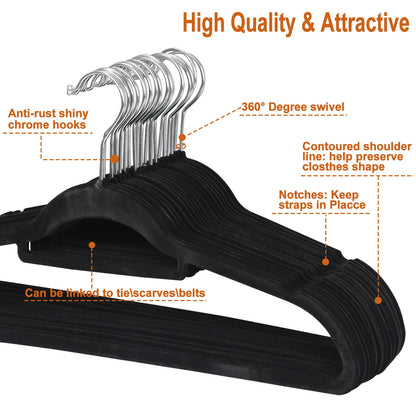 Home Collection Premium Velvet Clothes Hangers with 360° Swivel Hook