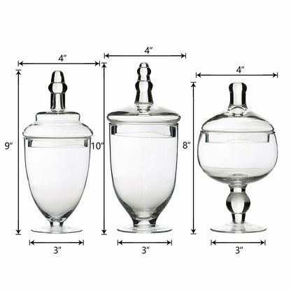 Home Collection 3-Piece Clear Glass Apothecary Jars Set – 9", 10", 11"