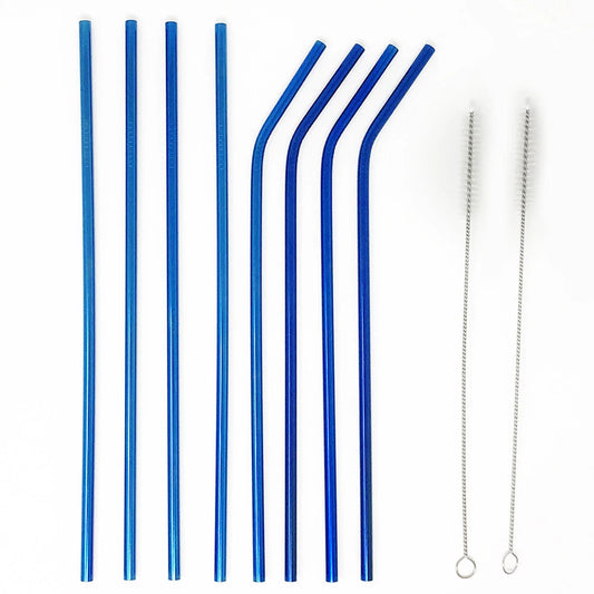 8-Pack 10.5" Blue Stainless Steel Cocktail Straws