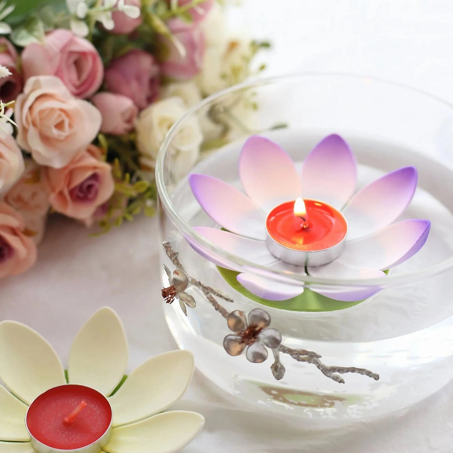 Home Collection 10-Pack 5" Lotus Flower Floating Tealight Candles – Assorted Colors