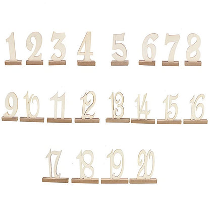 Home Collection Natural 20-Piece Wooden Table Numbers 1–20 with Bases