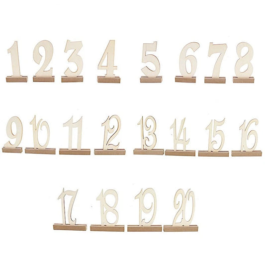 Home Collection Natural 20-Piece Wooden Table Numbers 1–20 with Bases