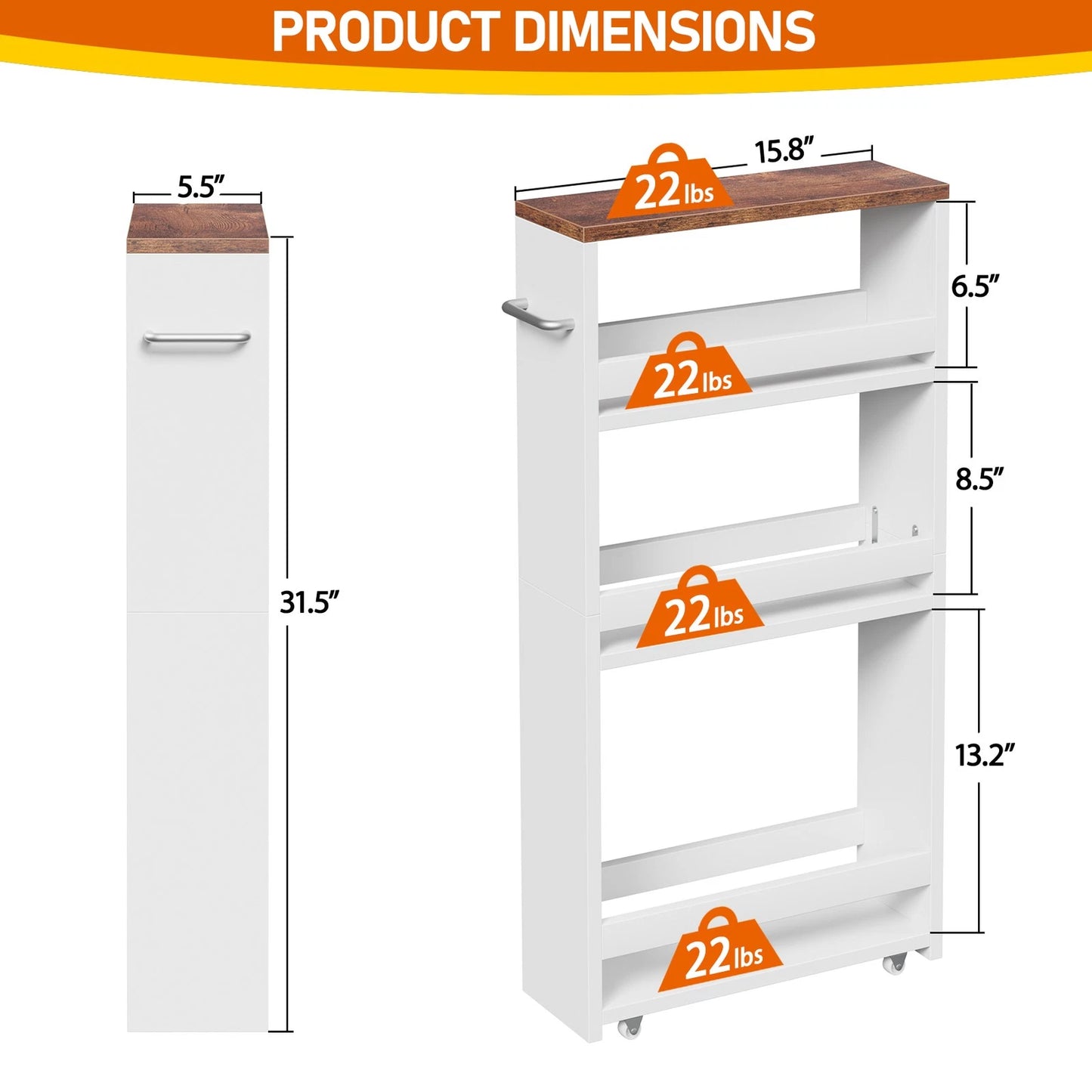 Home Collection 4-Tier Slim Rolling Storage Cart