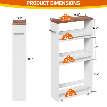 Home Collection 4-Tier Slim Rolling Storage Cart