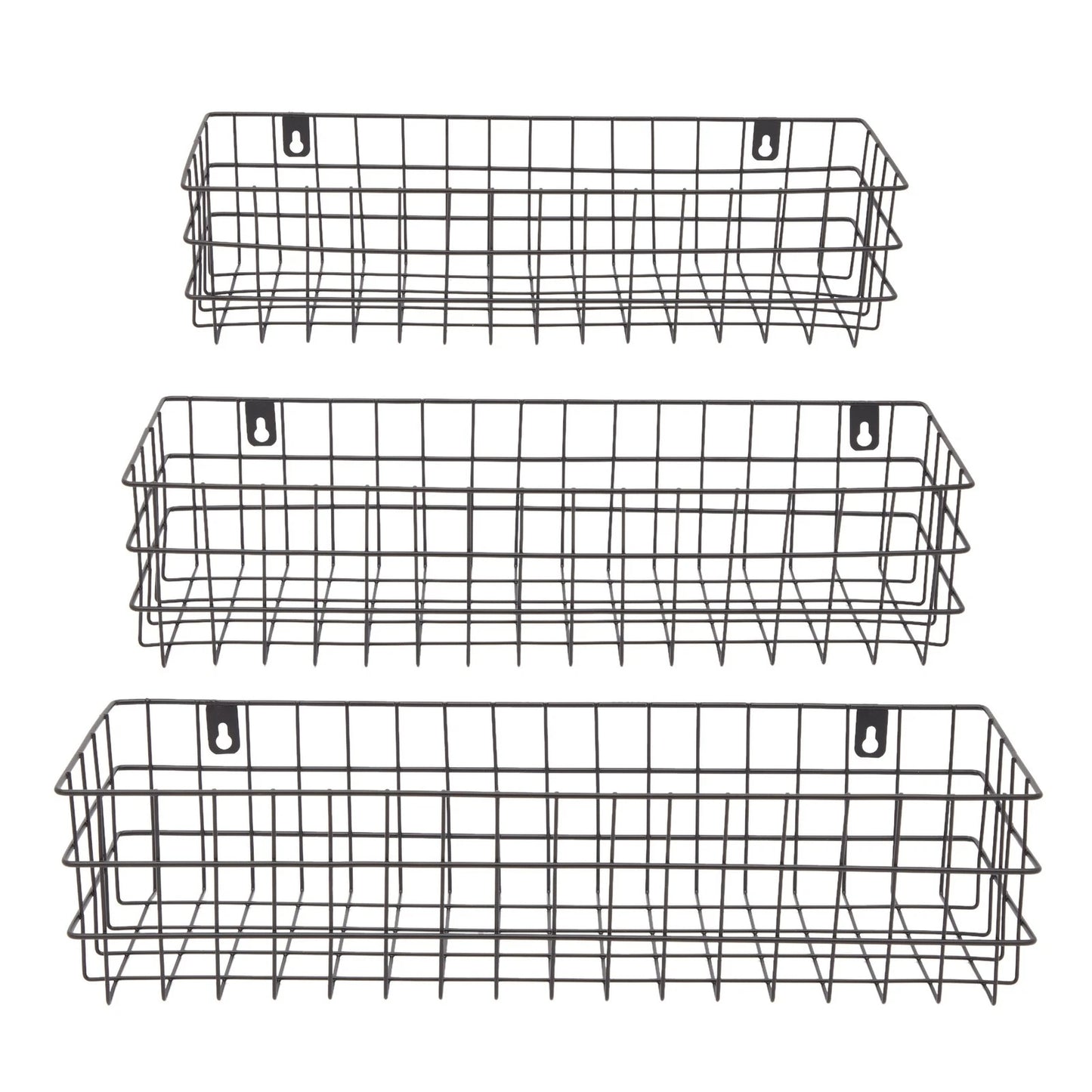 3-Piece Black Wall-Mounted Wire Baskets