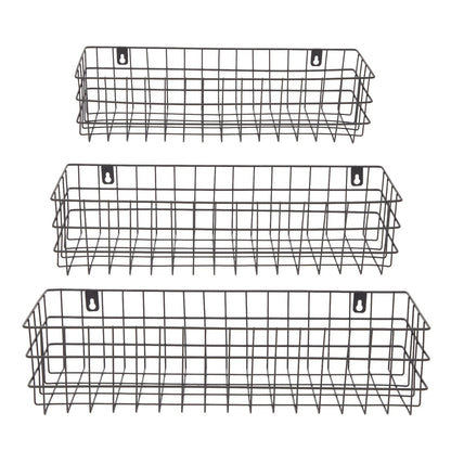 3-Piece Black Wall-Mounted Wire Baskets