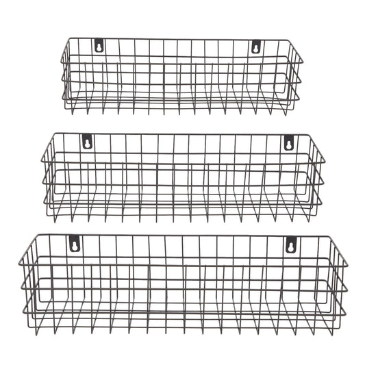 3-Piece Black Wall-Mounted Wire Baskets