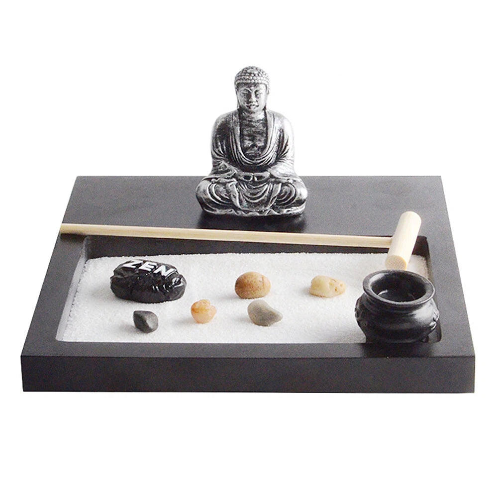 Tabletop Mini Meditation Zen Garden with Pavilion Statue