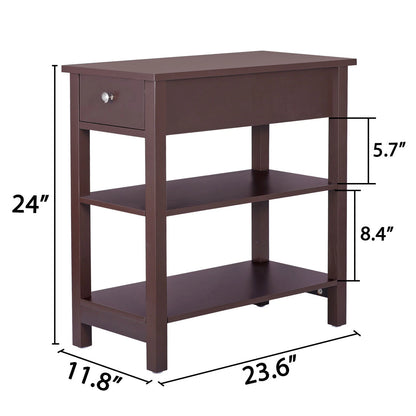 24" Slim End Table with Drawer & Shelves