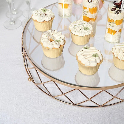 Home Collection 16-Inch Gold Metal Glass Geometric Cake Stand