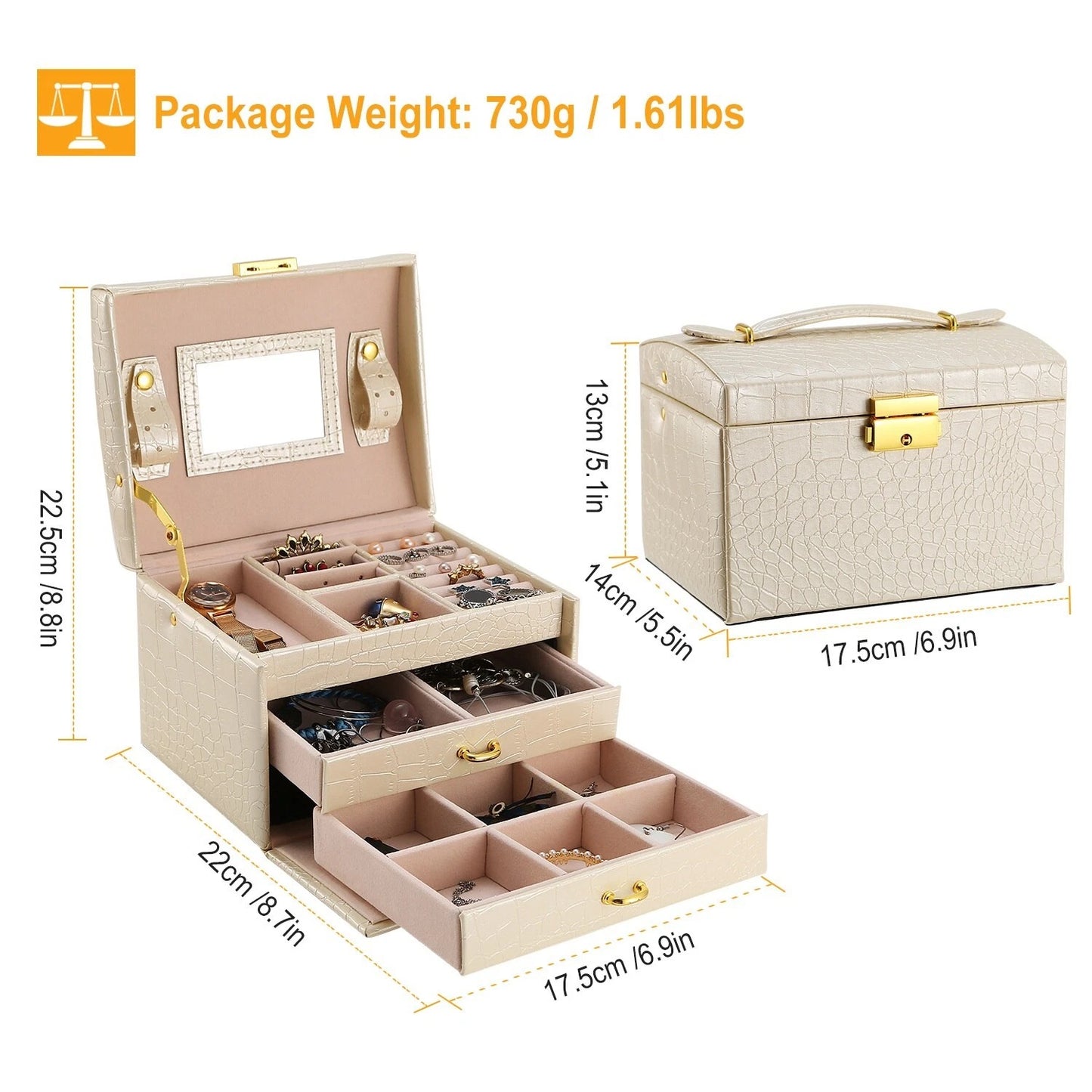 Home Collection 3-Layer PU Leather Lockable Jewelry Box