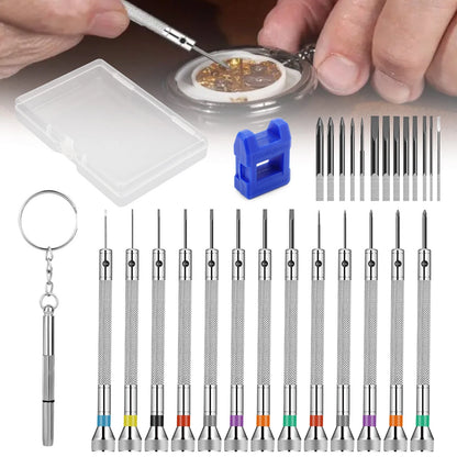 28x 360° Rotation Watch Repair Tools Mini Screwdriver Set