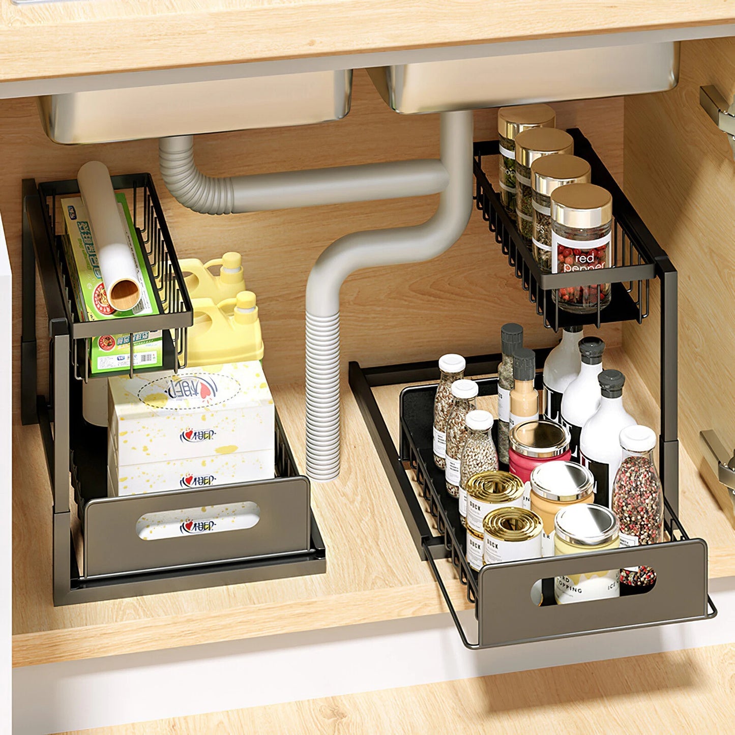 Home Collection 2-Tier Under Sink Organizer Sliding Drawer