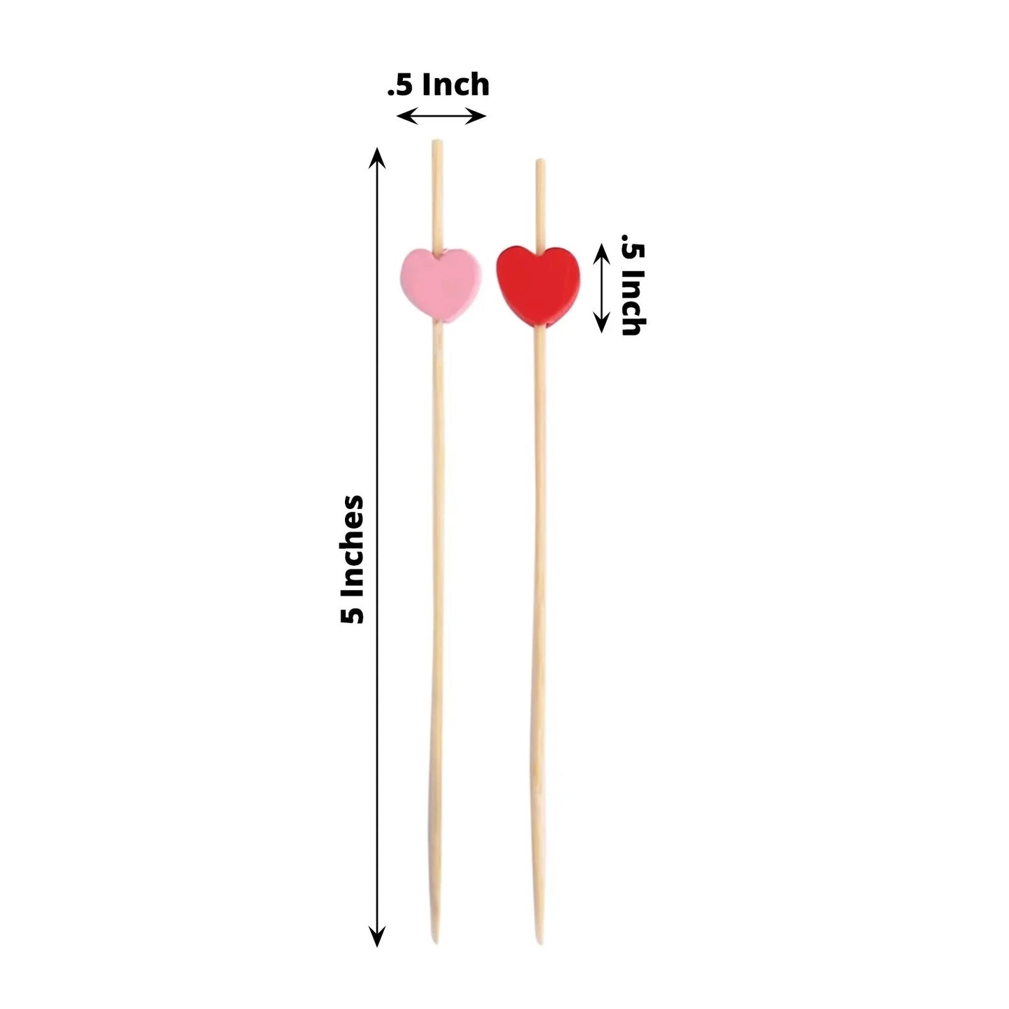 Home Collection 100 Natural Bamboo Skewers with Pink & Red Heart Tops