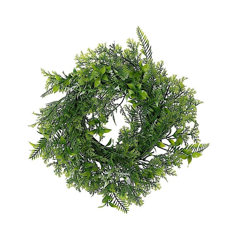 Home Collection 2-Pack 12" Green Artificial Leaves Wreath Candle Rings