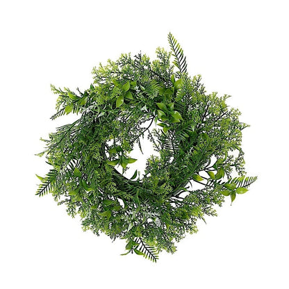 Home Collection 2-Pack 12" Green Artificial Leaves Wreath Candle Rings
