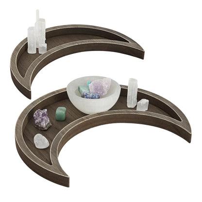 2-Piece Wooden Crescent Moon Crystal Display Trays