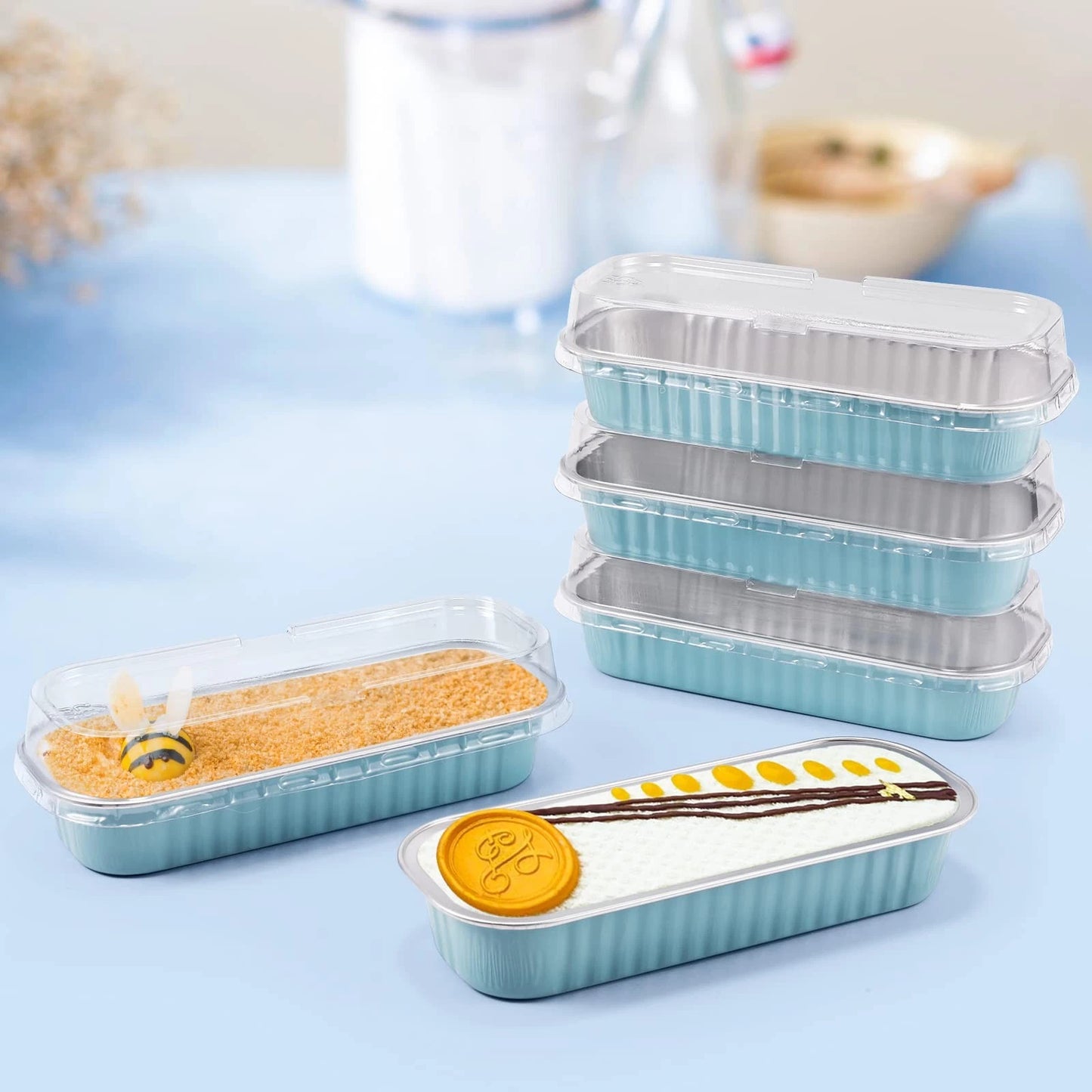 50-Pack 200ML Rectangular Disposable Aluminum Foil Cake Baking Boxes