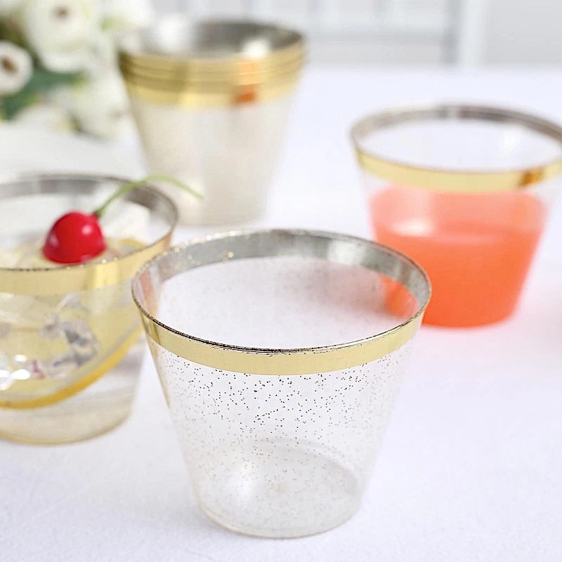 Home Collection 25-Pack Clear 9 oz Glittered Plastic Cups with Gold Rim