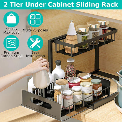 Home Collection 2-Tier Under Sink Organizer Sliding Drawer