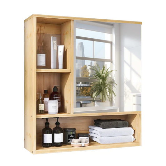 Bamboo Bathroom Mirror Cabinet Wall-Mounted