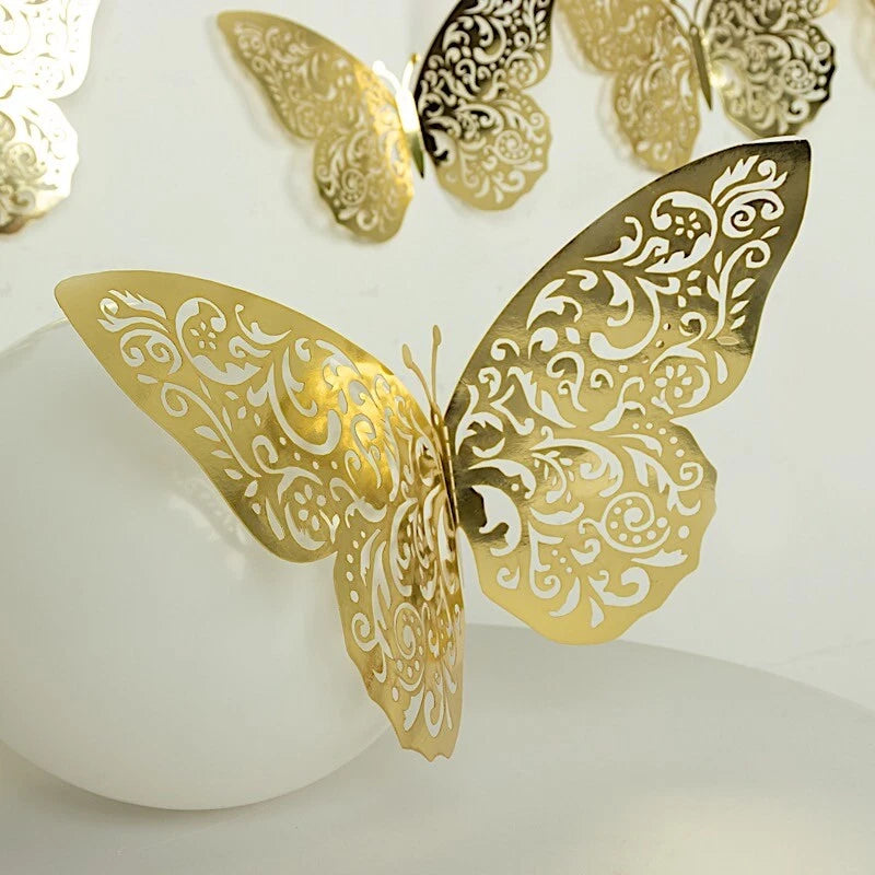 10 Gold 12" Metallic 3D Butterfly Wall Decals